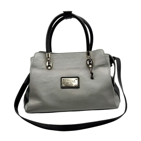 Valentina Handbags - Valentina Italy Leather‎ Satchel Handbag Grey Brown Top Handle Shoulder Bag